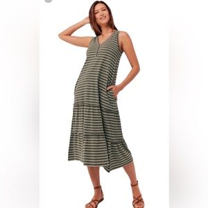 Pact Olive and Mint Tiered Striped Tank Dress
